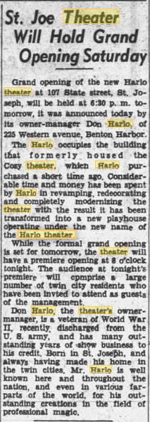 Harlo Theater - 20 Oct 1944 Article